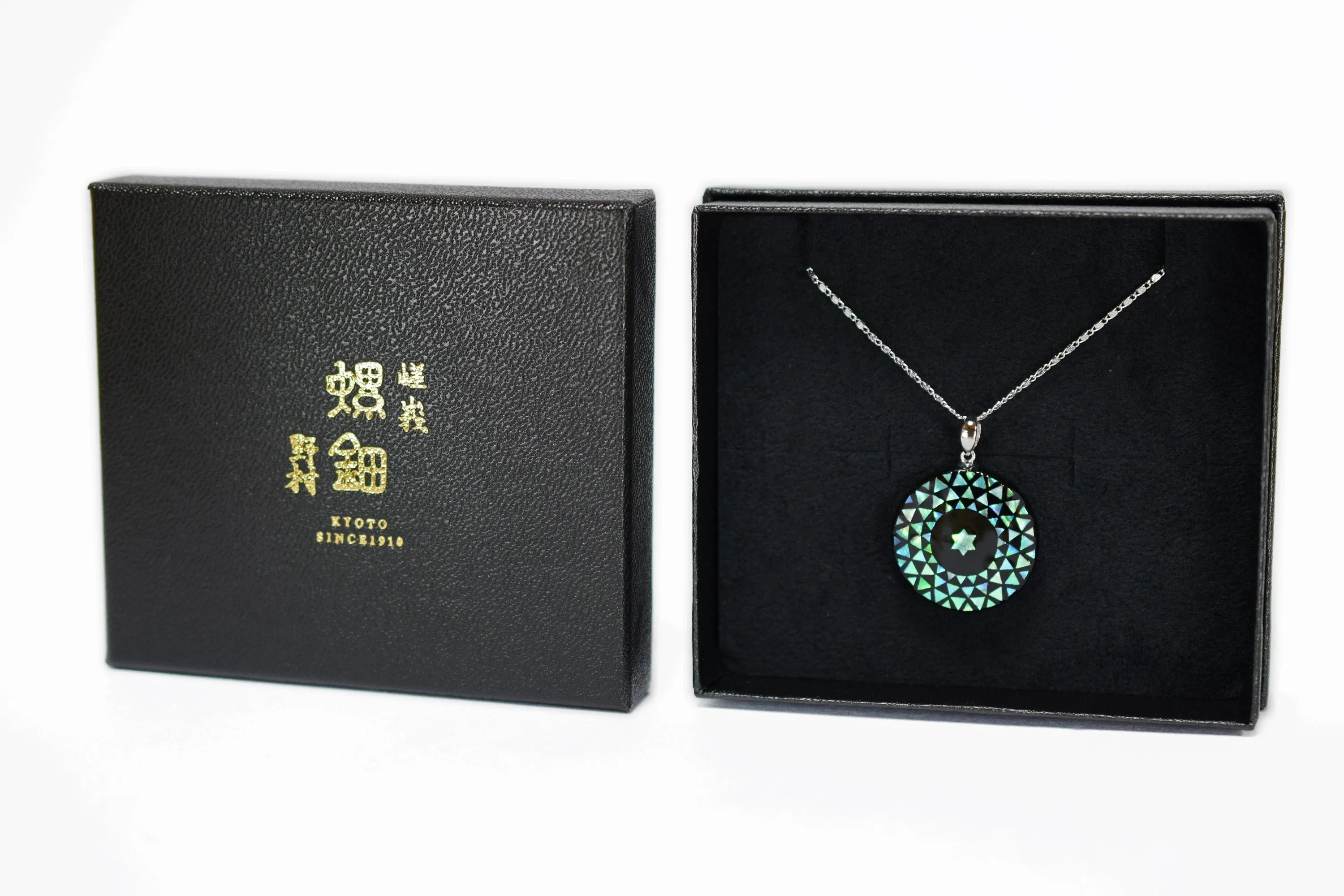 Raden Pendant Necklace - Geometry / Green Color / Small Size-, Japanese Lacquer Jewelry, Kyoto Jewelry