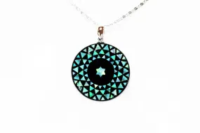 Raden Pendant Necklace - Geometry / Green Color / Small Size-, Japanese Lacquer Jewelry, Kyoto Jewelry