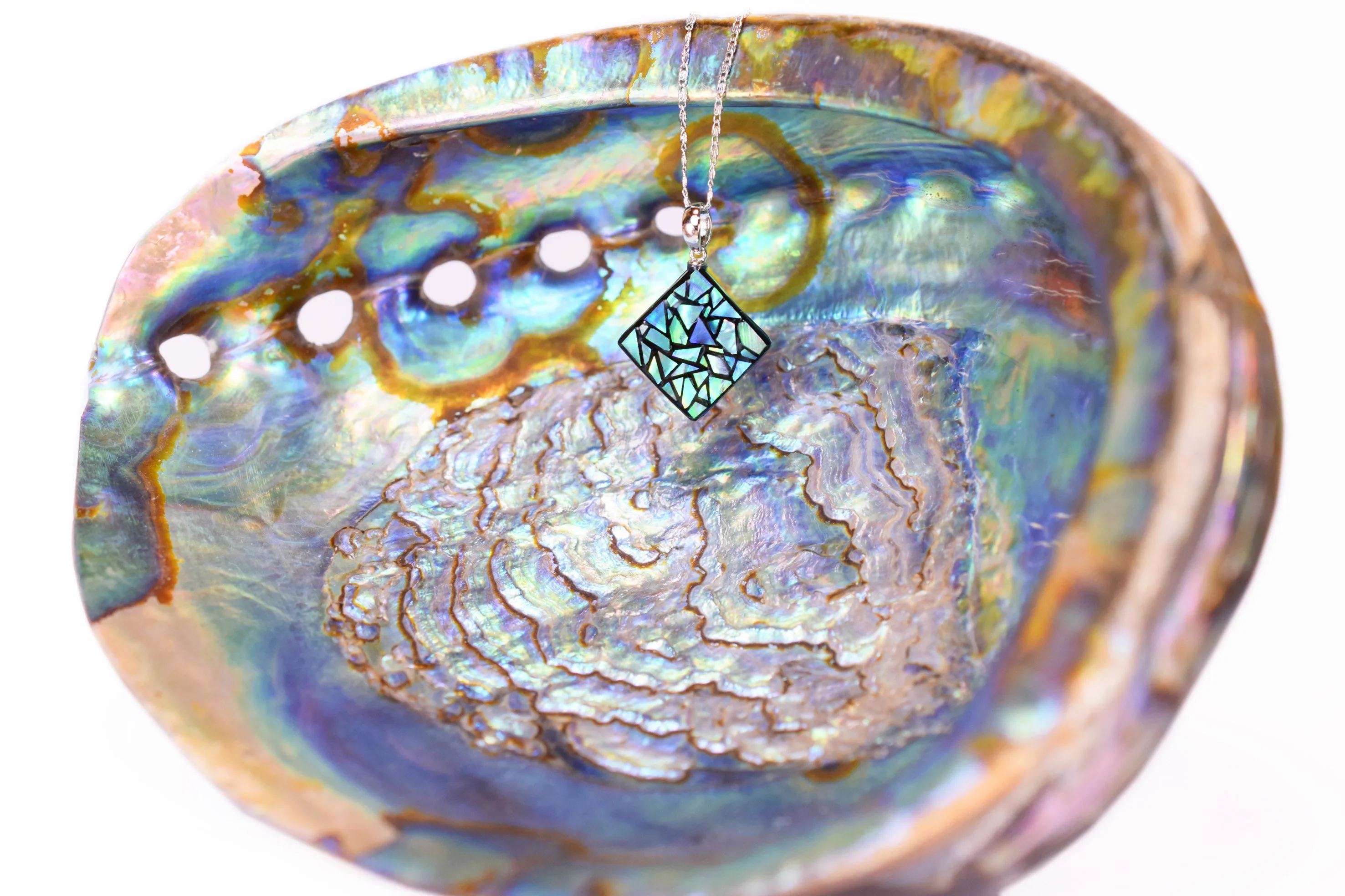 Raden Pendant Necklace - Stained Glass Style / Green Color / Medium Size-, Japanese Lacquer Jewelry, Kyoto Jewelry