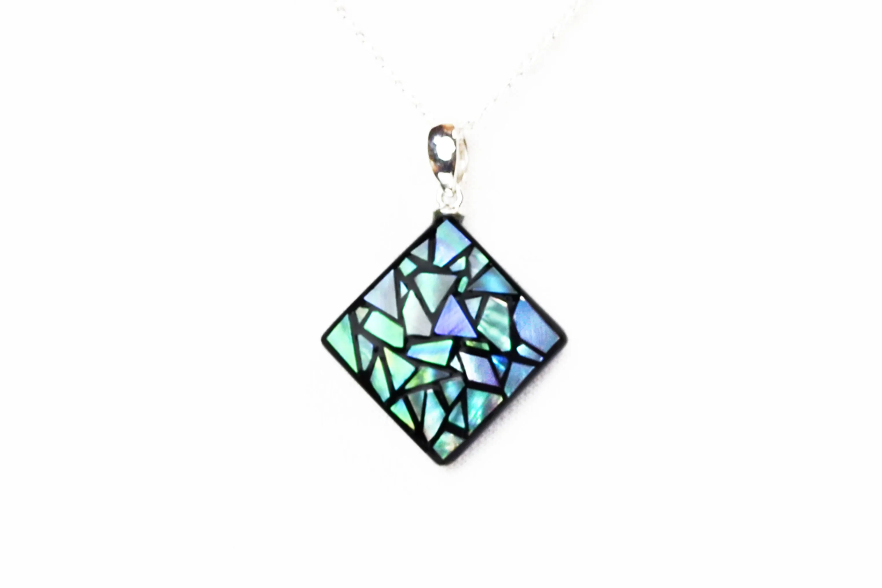 Raden Pendant Necklace - Stained Glass Style / Green Color / Medium Size-, Japanese Lacquer Jewelry, Kyoto Jewelry
