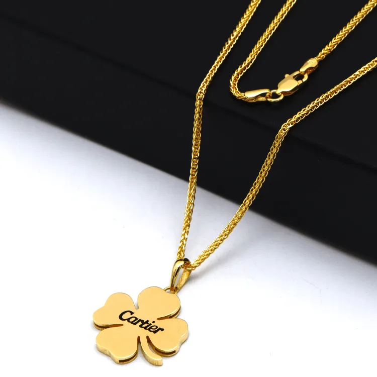 Real Gold GZCR Flower Plain Luxury Pendant 0851/2 With Wide Wheat 1.5 MM Thick Chain 4170 CWP 1915
