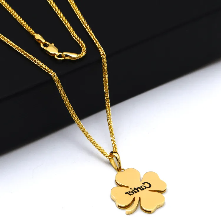 Real Gold GZCR Flower Plain Luxury Pendant 0851/2 With Wide Wheat 1.5 MM Thick Chain 4170 CWP 1915