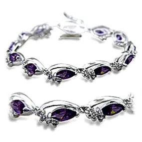 Rhodium Brass Bracelet with AAA Grade CZ in Amethyst for Women Style 415701