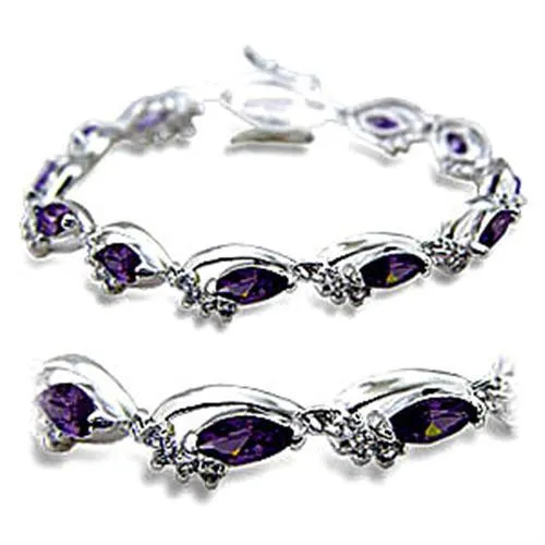 Rhodium Brass Bracelet with AAA Grade CZ in Amethyst for Women Style 415701
