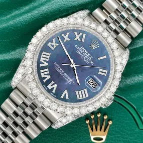 Rolex Datejust  36mm 4.2CT Diamond Bezel/Lugs/Black Pearl Roman Dial Watch TFJ-142508675