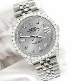 Rolex Datejust  36mm 4CT Diamond Bezel/Lugs/Gray 6 9 Baguette Dial Watch TFJ-142508660
