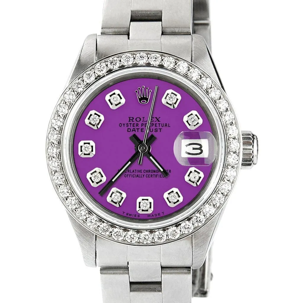 Rolex Datejust Ladies 26mm Diamond Bezel/Sangria Purple Dial Oyster Steel Watch TFJ-142508076