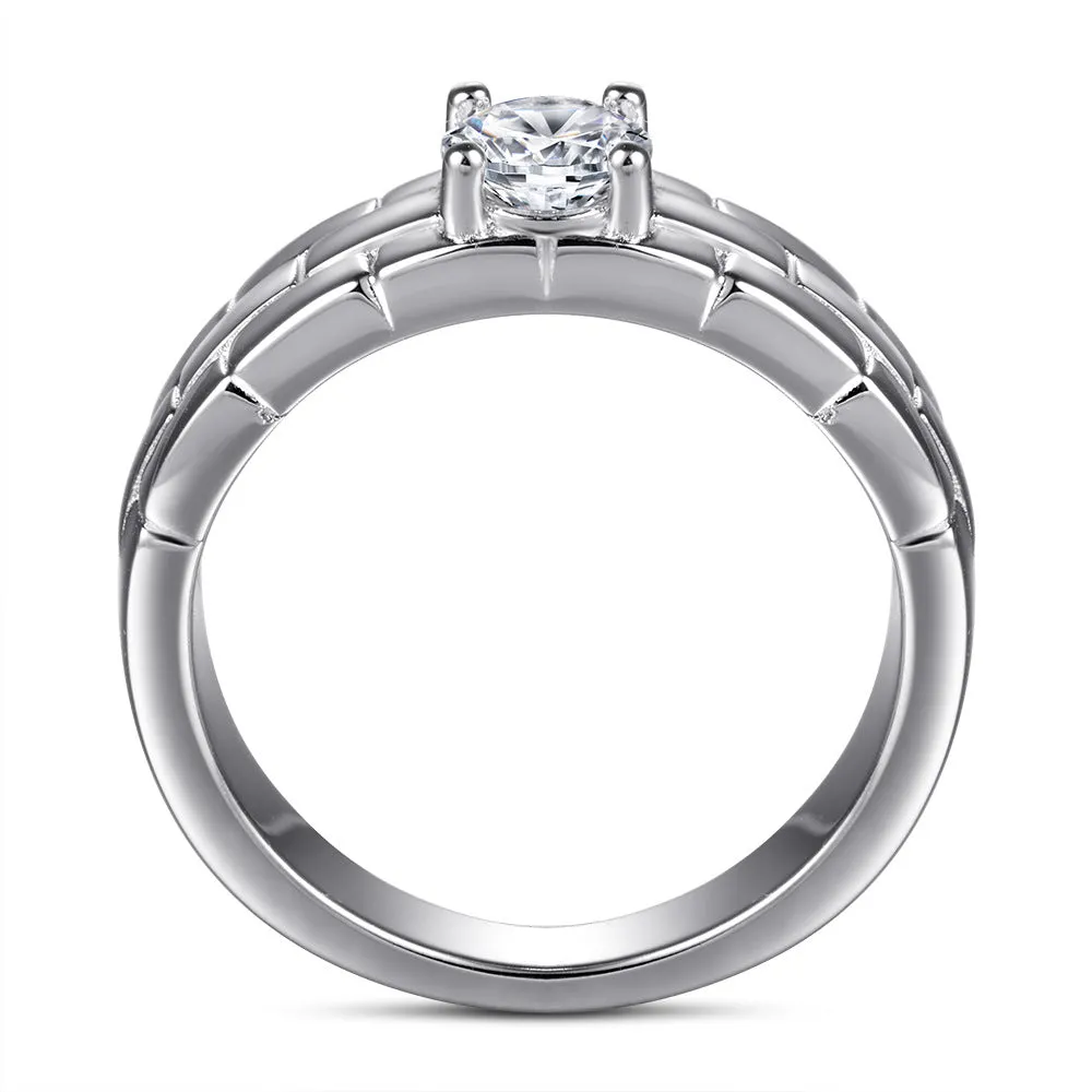 Round Zircon Watch Chain Silver Ring