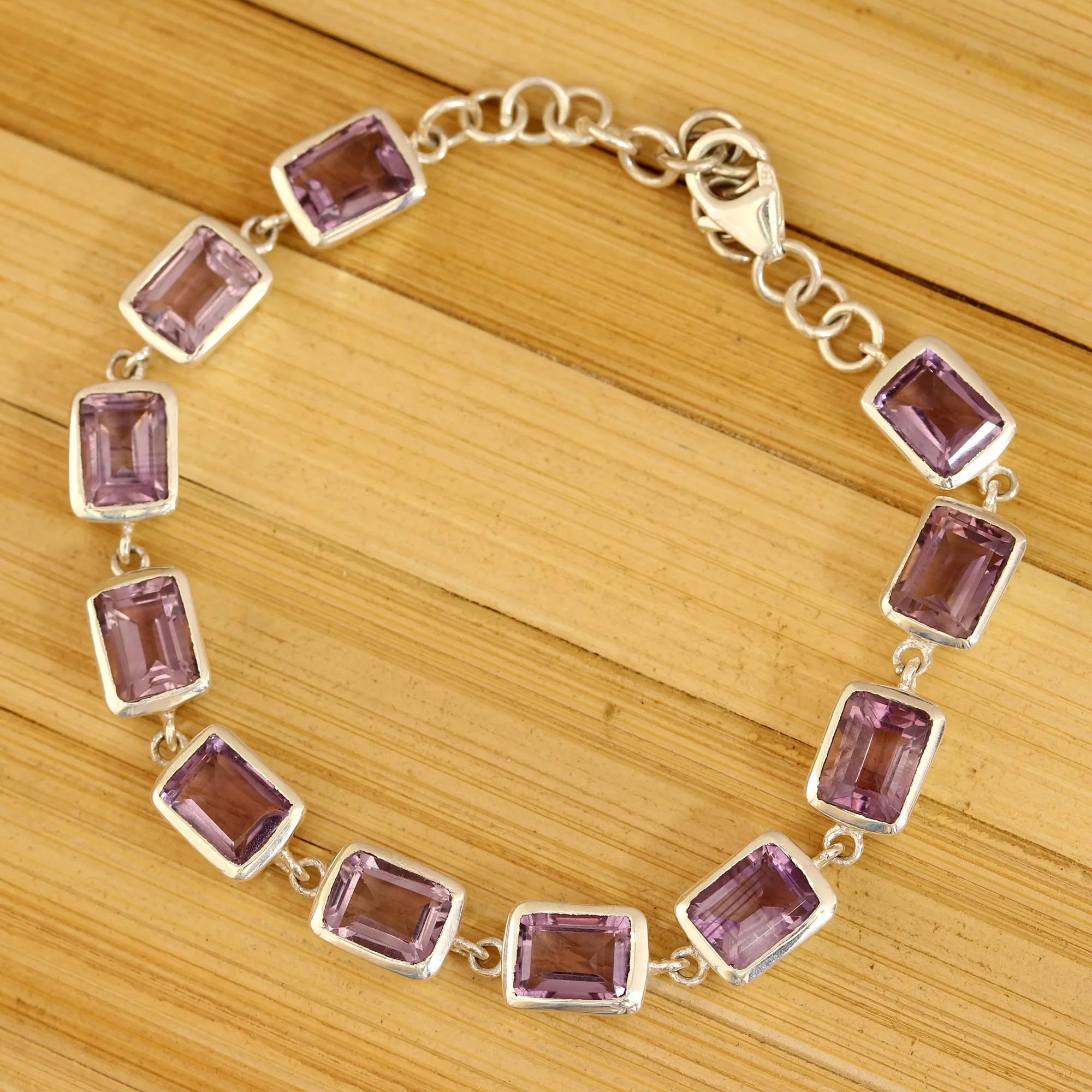 Royal Rectangles Rectangular Amethyst Link Bracelet from India