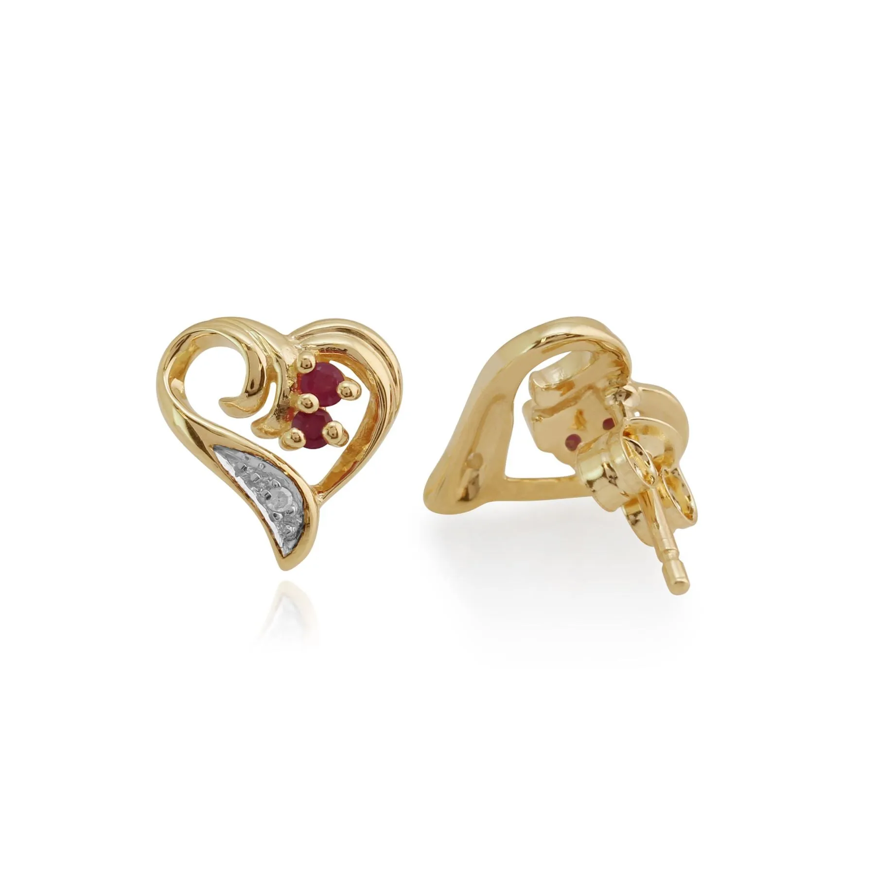 Rubin & Diamant Herz Ohrstecker in 9ct Gelb Gold