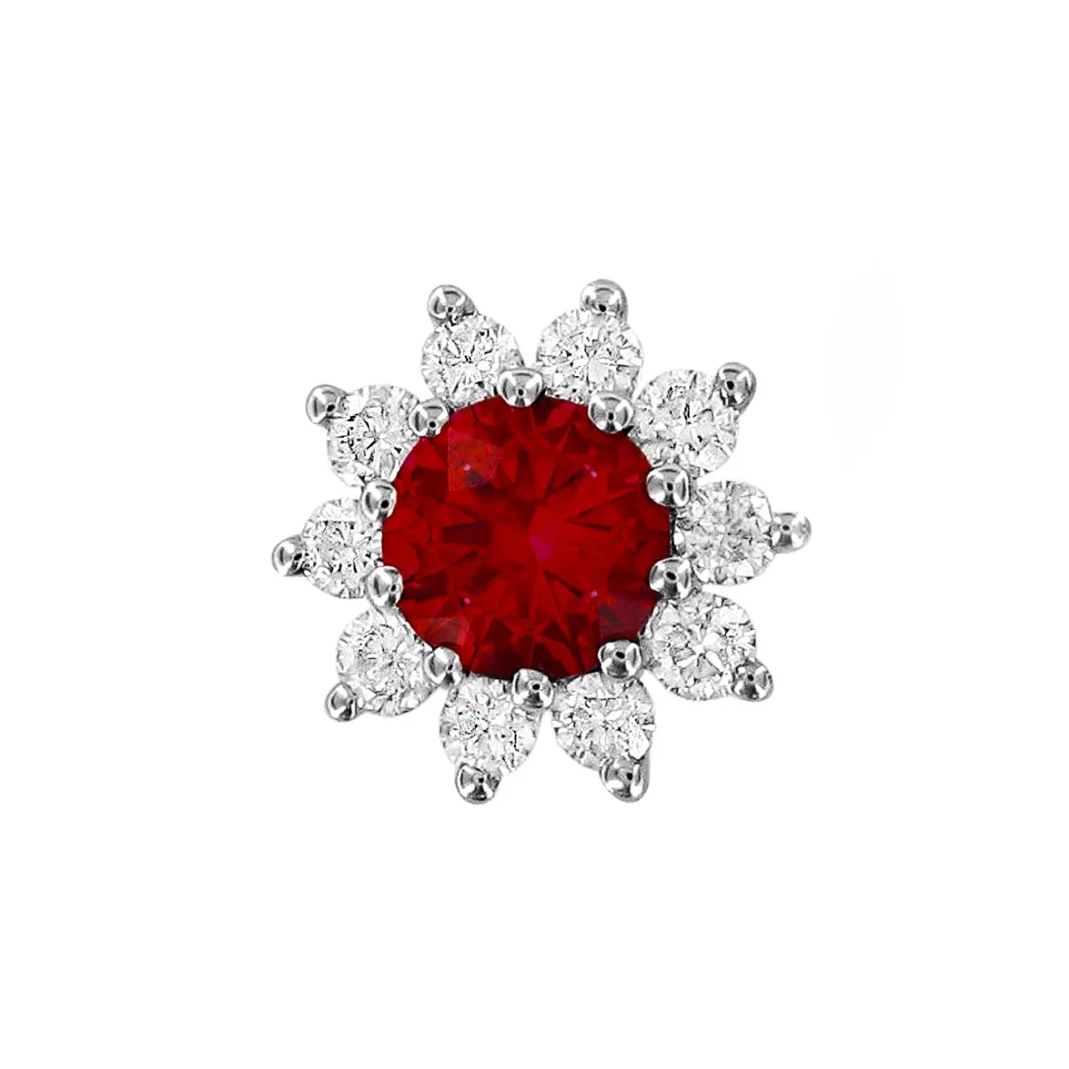 Ruby & Diamond Cluster Stud Earrings | 18K White Gold