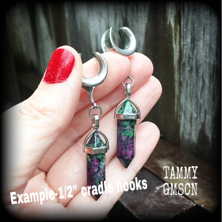 Ruby in Fuchsite ear hangers-Gemstone gauged earrings
