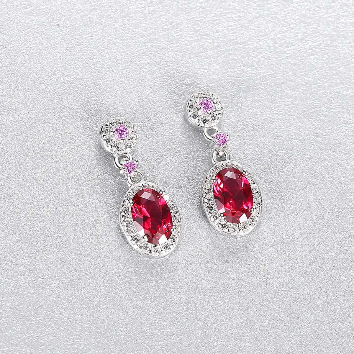 Ruby Simulant Silver Earrings