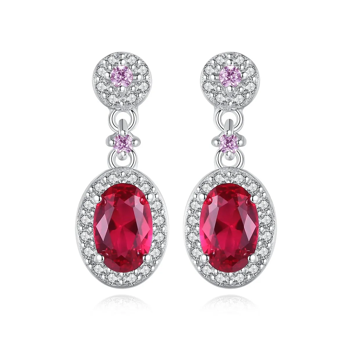 Ruby Simulant Silver Earrings