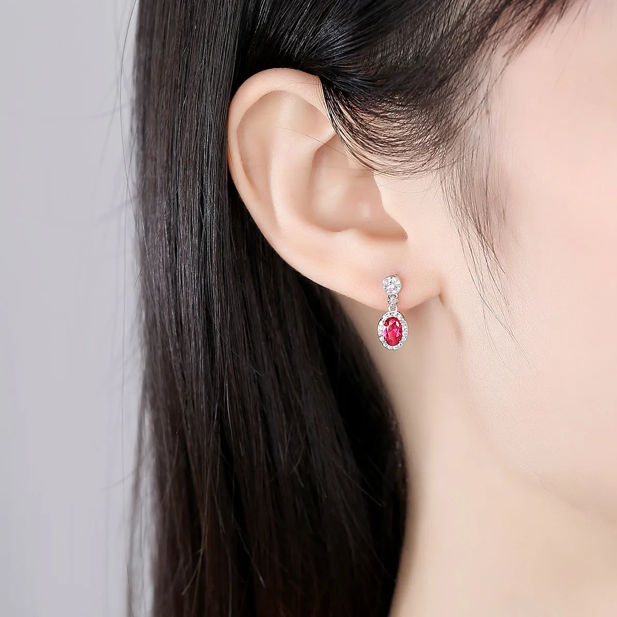 Ruby Simulant Silver Earrings