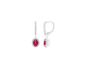 Sabel Collection White Gold Oval Ruby and Diamond Earrings