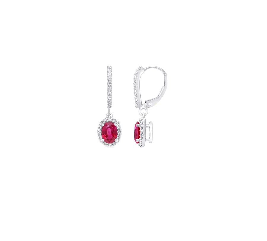Sabel Collection White Gold Oval Ruby and Diamond Earrings
