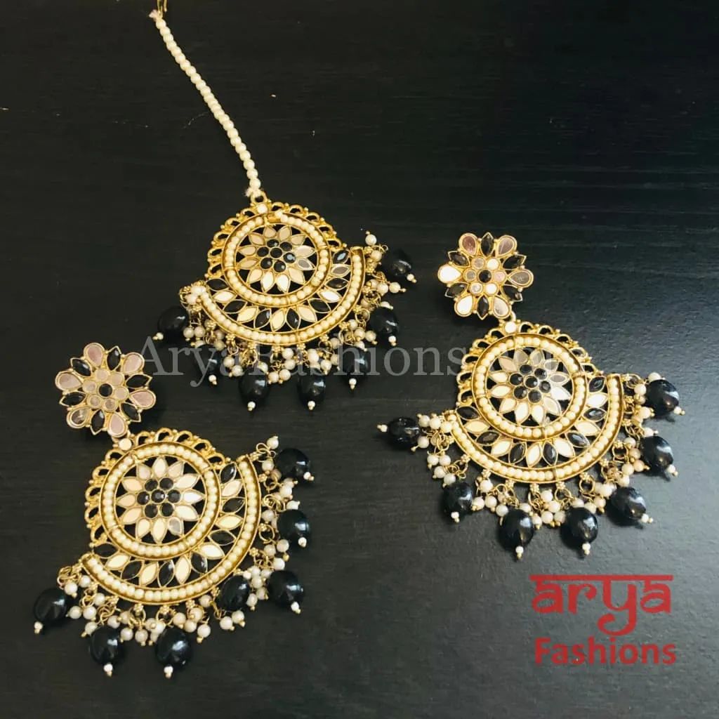 Sheena Mirror Mang Tika and Chandbali Earrings Combo Set
