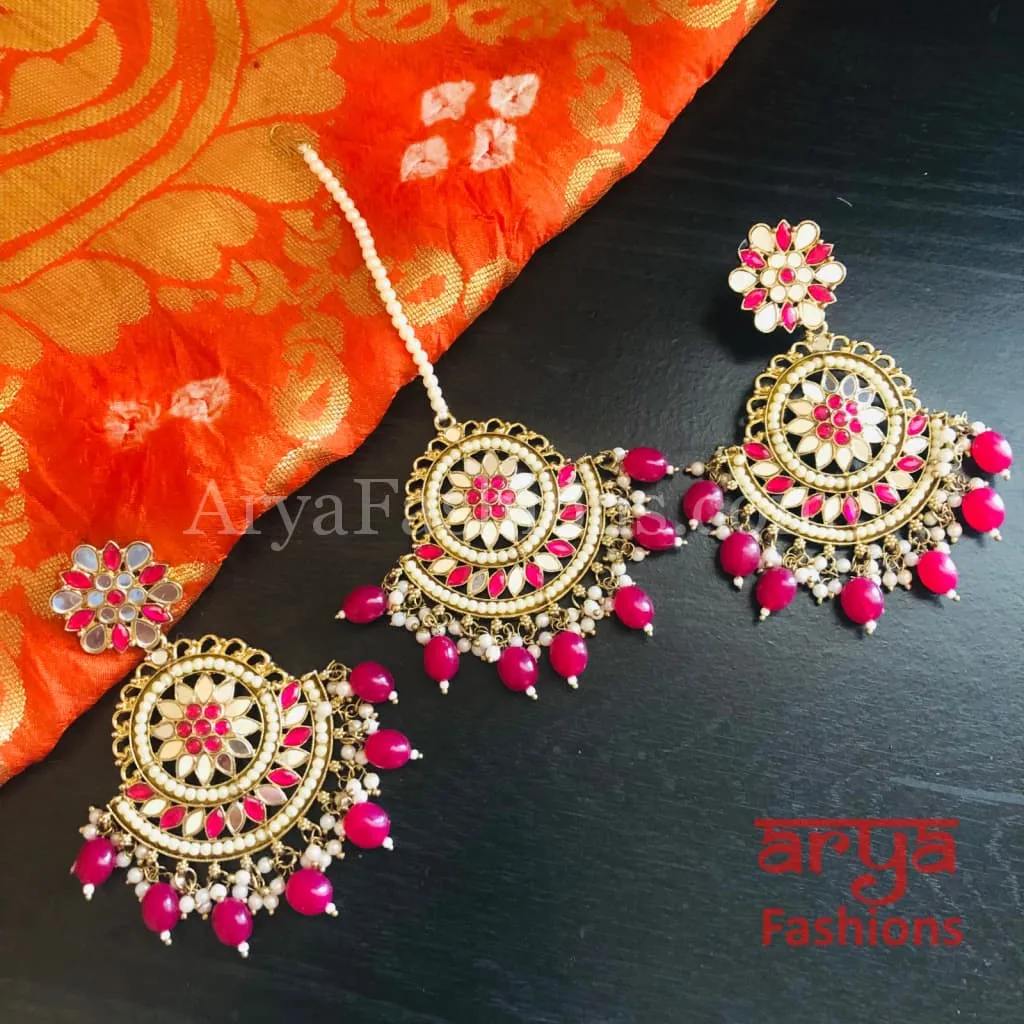 Sheena Mirror Mang Tika and Chandbali Earrings Combo Set