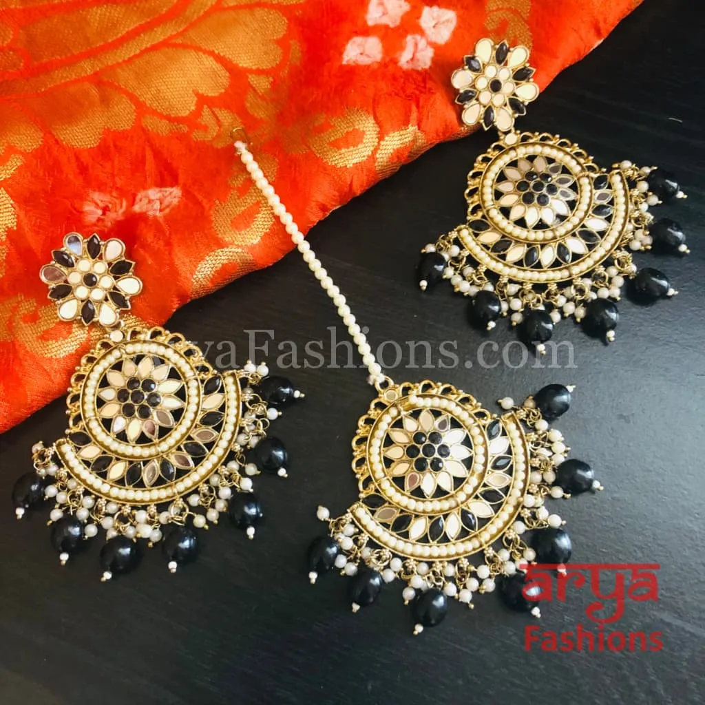Sheena Mirror Mang Tika and Chandbali Earrings Combo Set