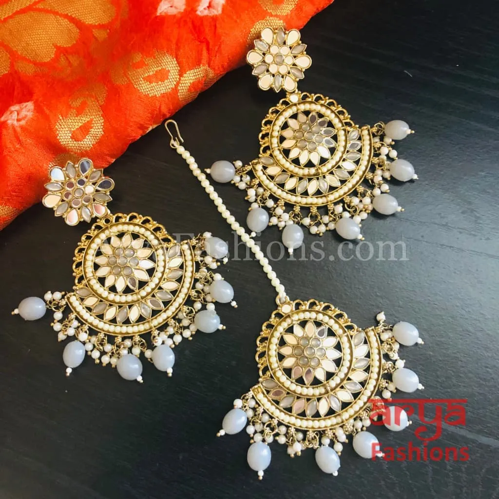 Sheena Mirror Mang Tika and Chandbali Earrings Combo Set