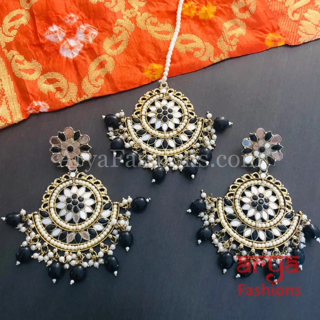 Sheena Mirror Mang Tika and Chandbali Earrings Combo Set