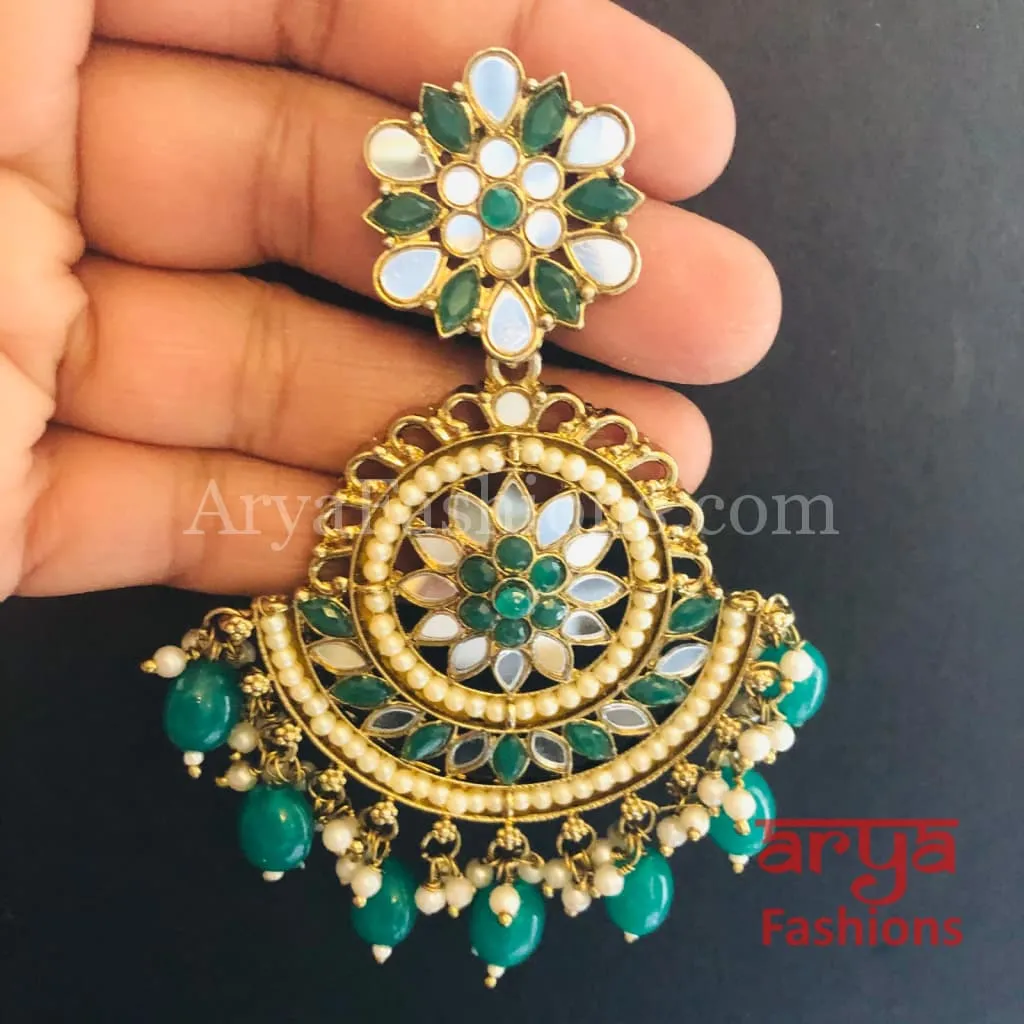 Sheena Mirror Mang Tika and Chandbali Earrings Combo Set