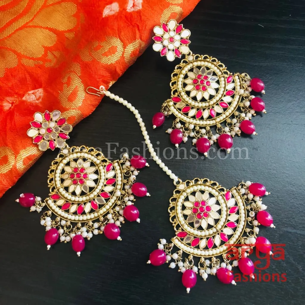 Sheena Mirror Mang Tika and Chandbali Earrings Combo Set