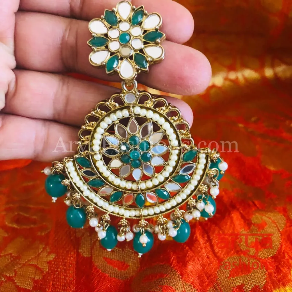 Sheena Mirror Mang Tika and Chandbali Earrings Combo Set