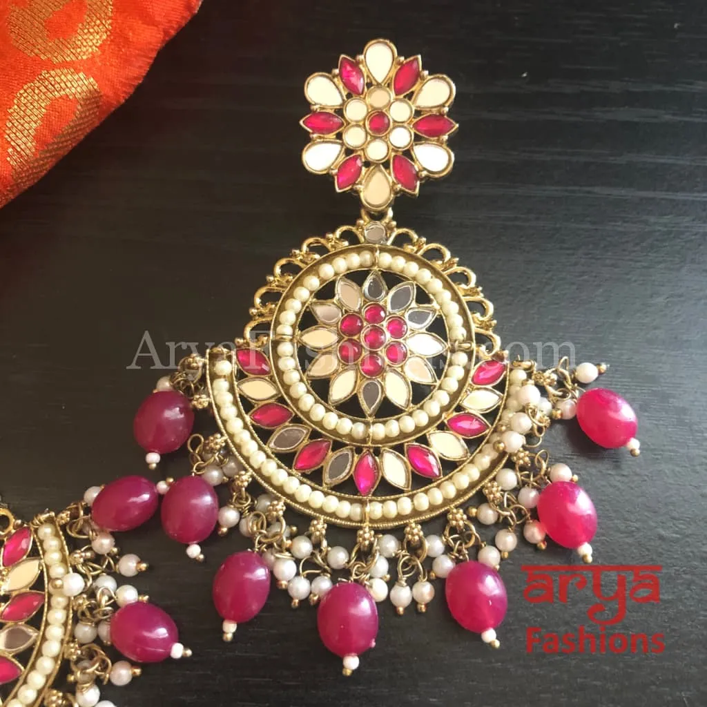 Sheena Mirror Mang Tika and Chandbali Earrings Combo Set