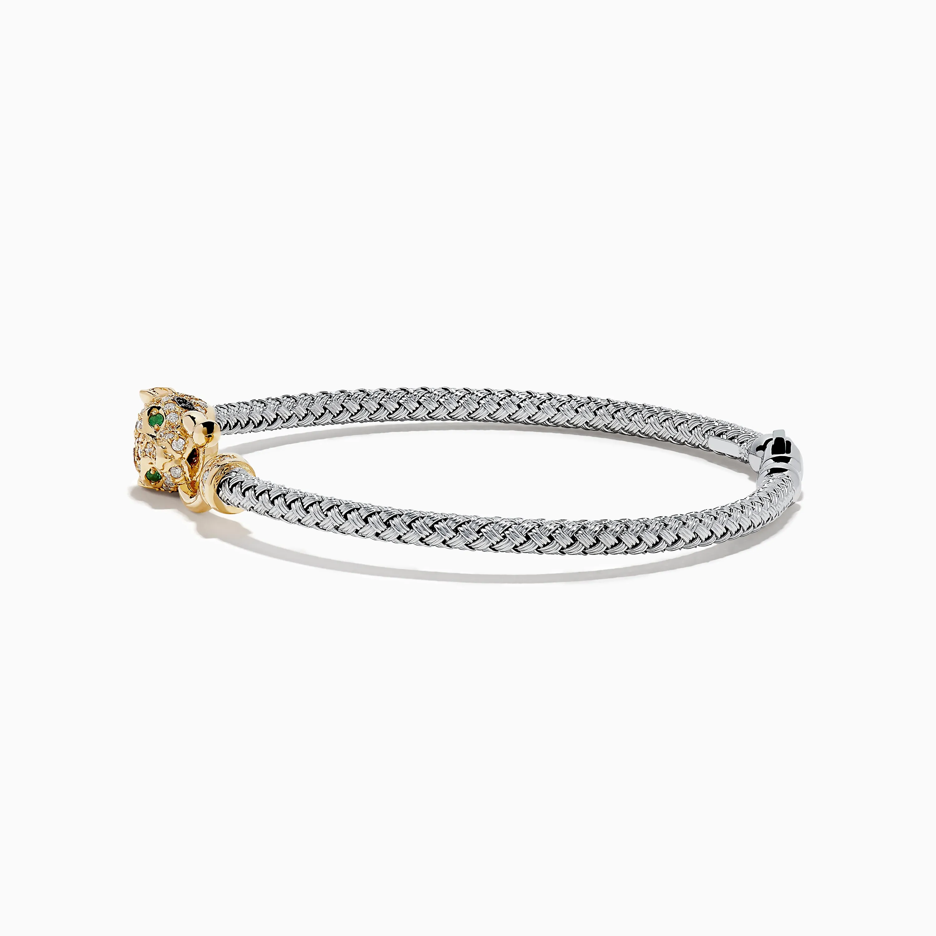 Signature 14K Two Tone Gold Diamond and Emerald Panther Bangle