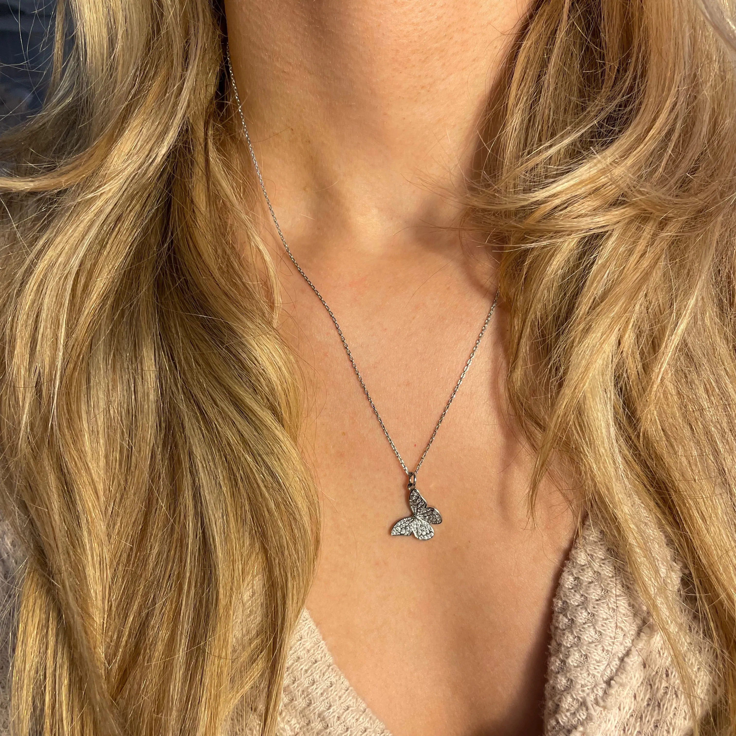 Silver Crystal Butterfly Adjustable Necklace