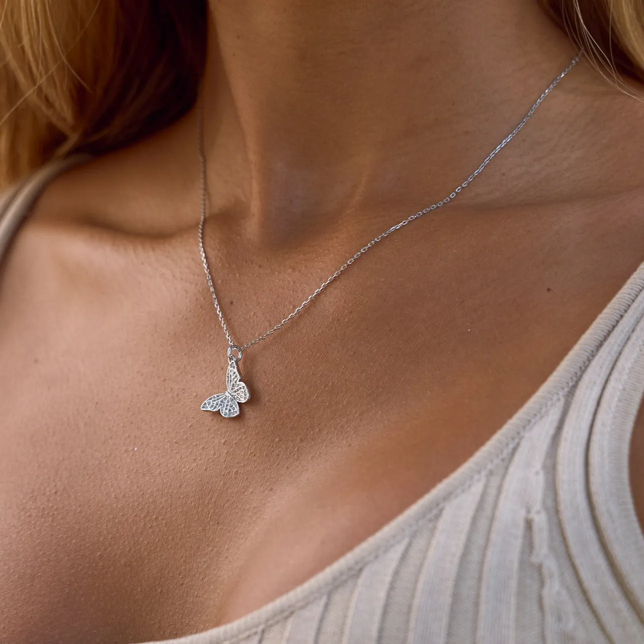 Silver Crystal Butterfly Adjustable Necklace