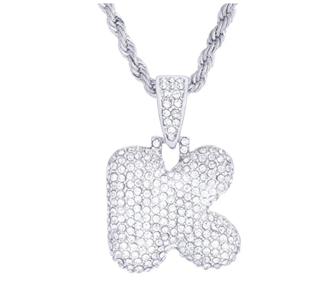 Silver Custom Name Bubble Letter Necklace Diamond Twist Chain Rope Hip Hop Jewelry Letter Pendant