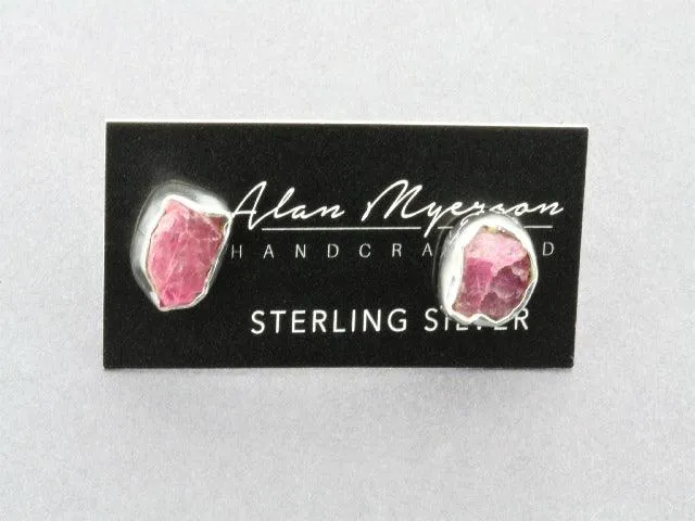 silver druzy stud - ruby