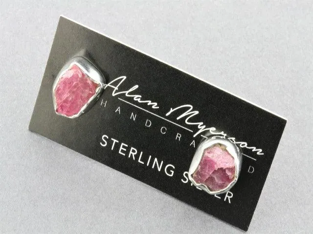 silver druzy stud - ruby
