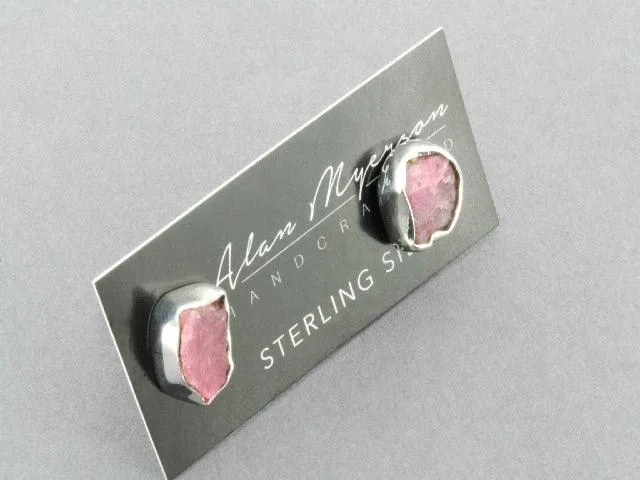silver druzy stud - ruby