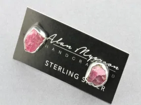 silver druzy stud - ruby