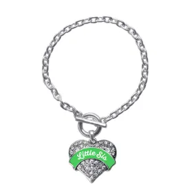 Silver Emerald Green Little Sister Pave Heart Charm Toggle Bracelet