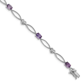 Silver Genuine Amethyst Oval Diamond Bracelet