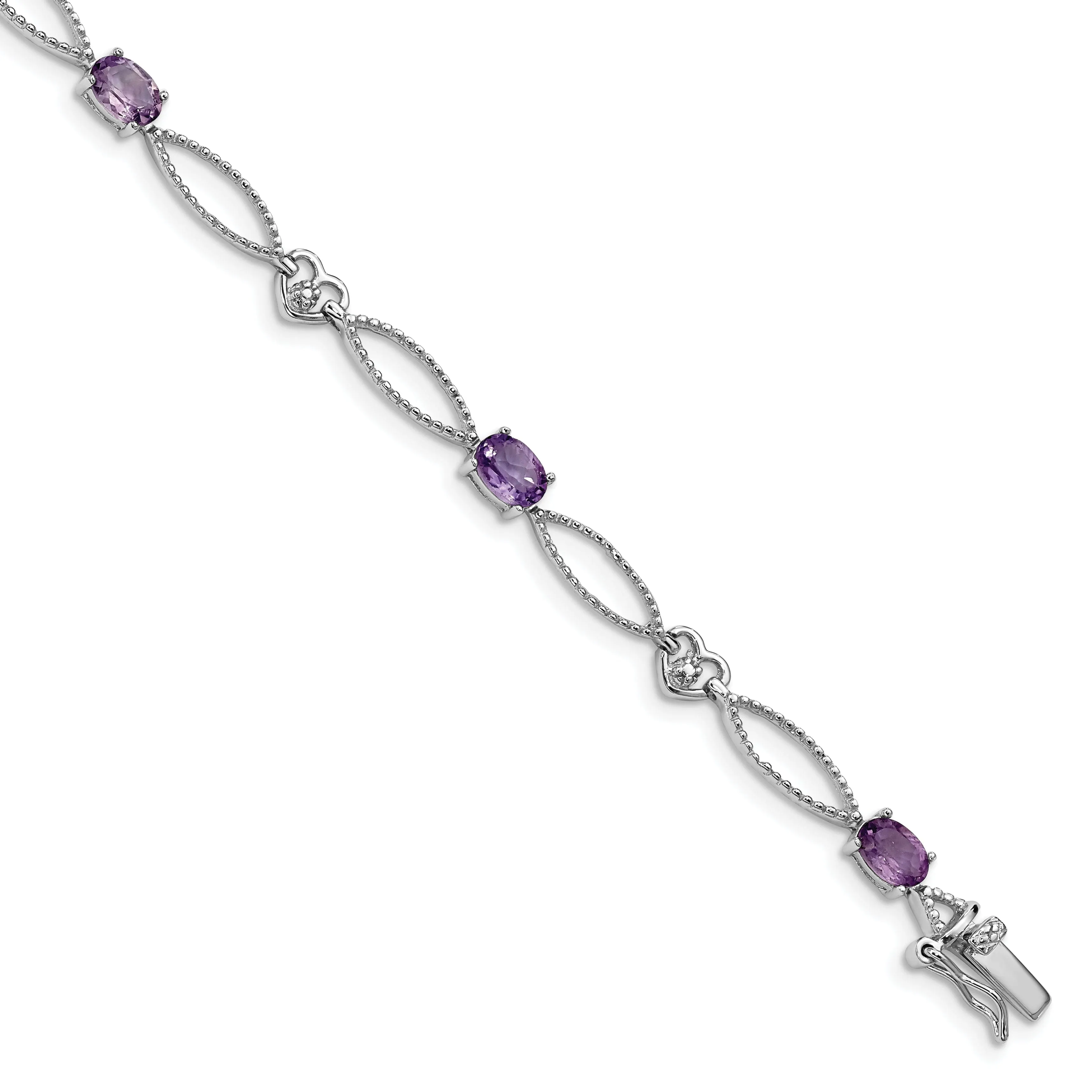 Silver Genuine Amethyst Oval Diamond Bracelet
