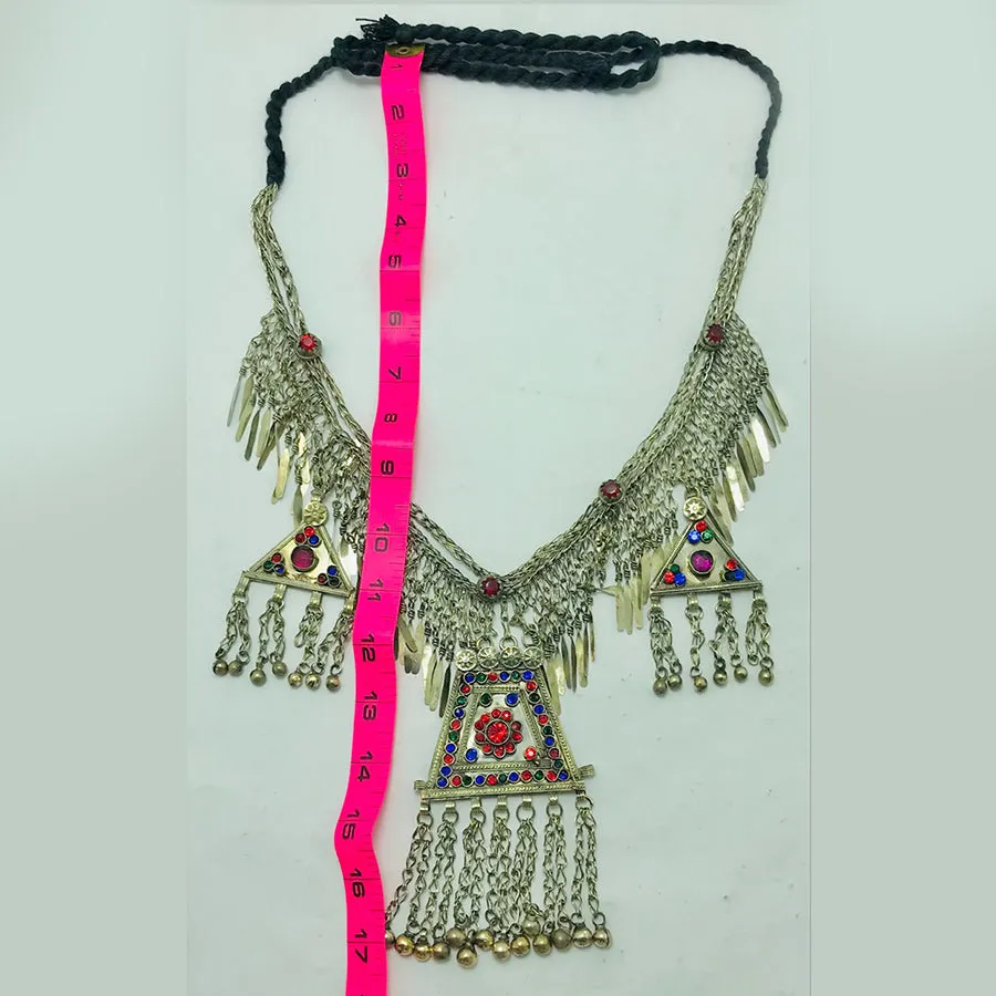 Silver Kuchi Bib Necklace With Dangling Pendant