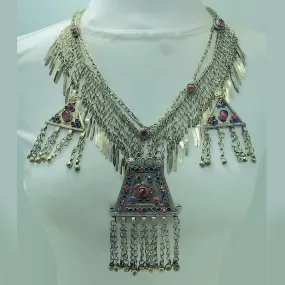 Silver Kuchi Bib Necklace With Dangling Pendant