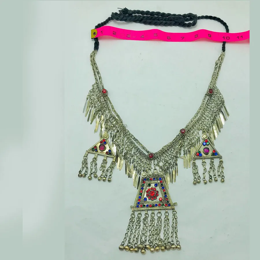 Silver Kuchi Bib Necklace With Dangling Pendant