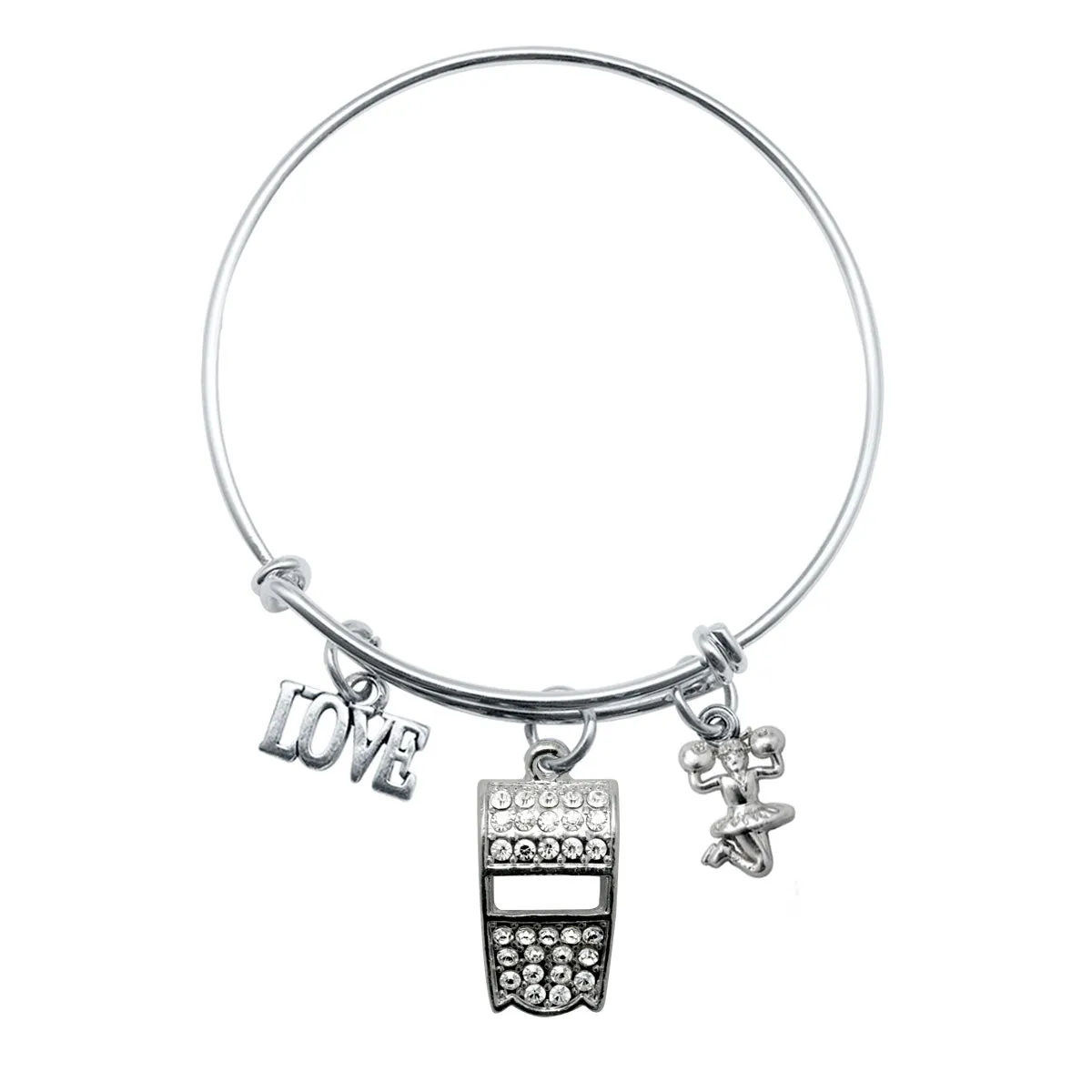 Silver Love Whistle Charm Wire Bangle Bracelet