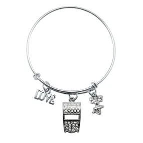 Silver Love Whistle Charm Wire Bangle Bracelet