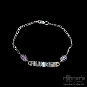 Silver "Runner" w/ Etched Amethyst and Silver Chain Bracelet