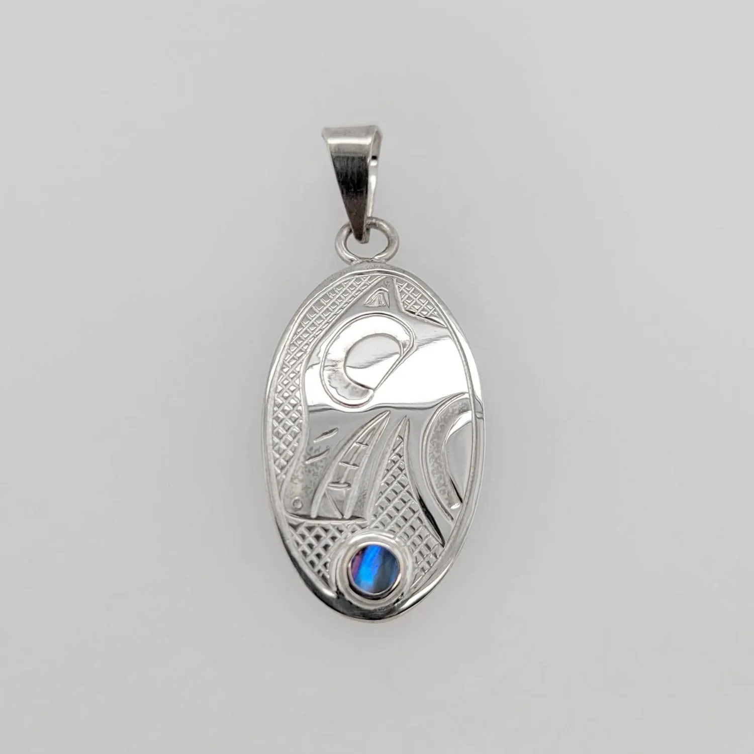 Silver Wolf Pendant with Stone