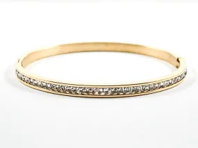 Simple One Row Unique Crystal Pattern Gold Tone Steel Bangle