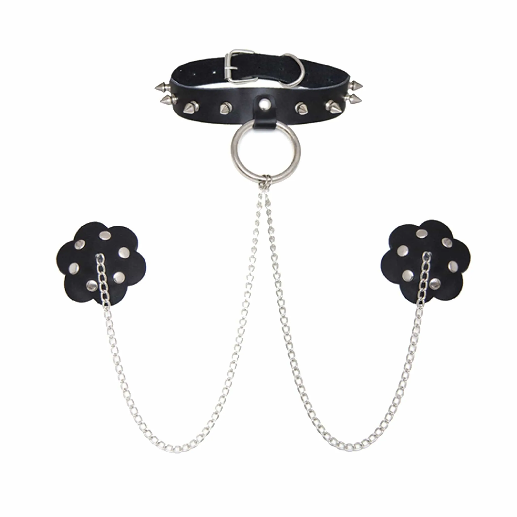 Slave 4 U Chain Neck Choker Leather Reusable Silicone Nipple Cover Pasties